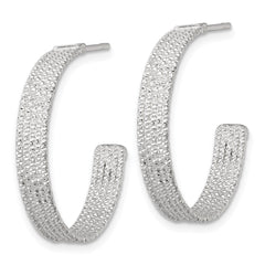 QE17987 Sterling Silver Polished and Textured 25x4.5mm Post C-Hoop Earrings