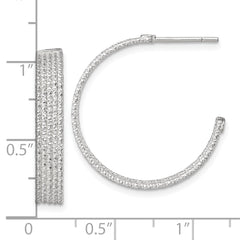 QE17987 Sterling Silver Polished and Textured 25x4.5mm Post C-Hoop Earrings