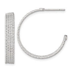 QE17987 Sterling Silver Polished and Textured 25x4.5mm Post C-Hoop Earrings
