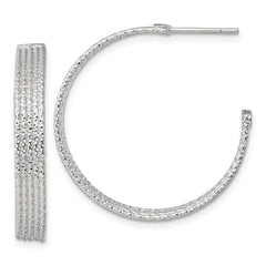 QE17988 Sterling Silver Polished and Textured 30x4.5mm Post C-Hoop Earrings