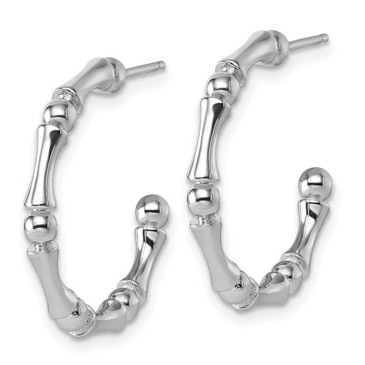 QE17990 Sterling Silver Rhodium-plated Polished Patterned 3mm x 23mm Post C-Hoop Earrings