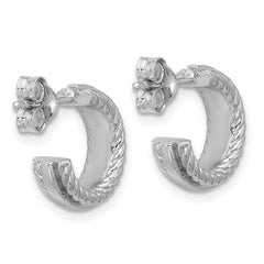 QE17995 Sterling Silver Rhodium-plated Polished and Grooved 4.5mm x 13mm C-Hoop Post Earrings