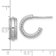QE17995 Sterling Silver Rhodium-plated Polished and Grooved 4.5mm x 13mm C-Hoop Post Earrings