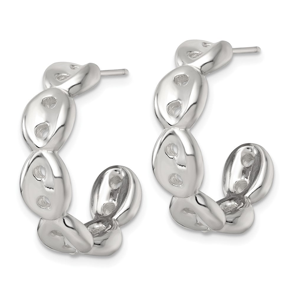 QE17999 Sterling Silver Polished 7.0mm Puffed Mariner/Anchor Link Post C-Hoop Earrings