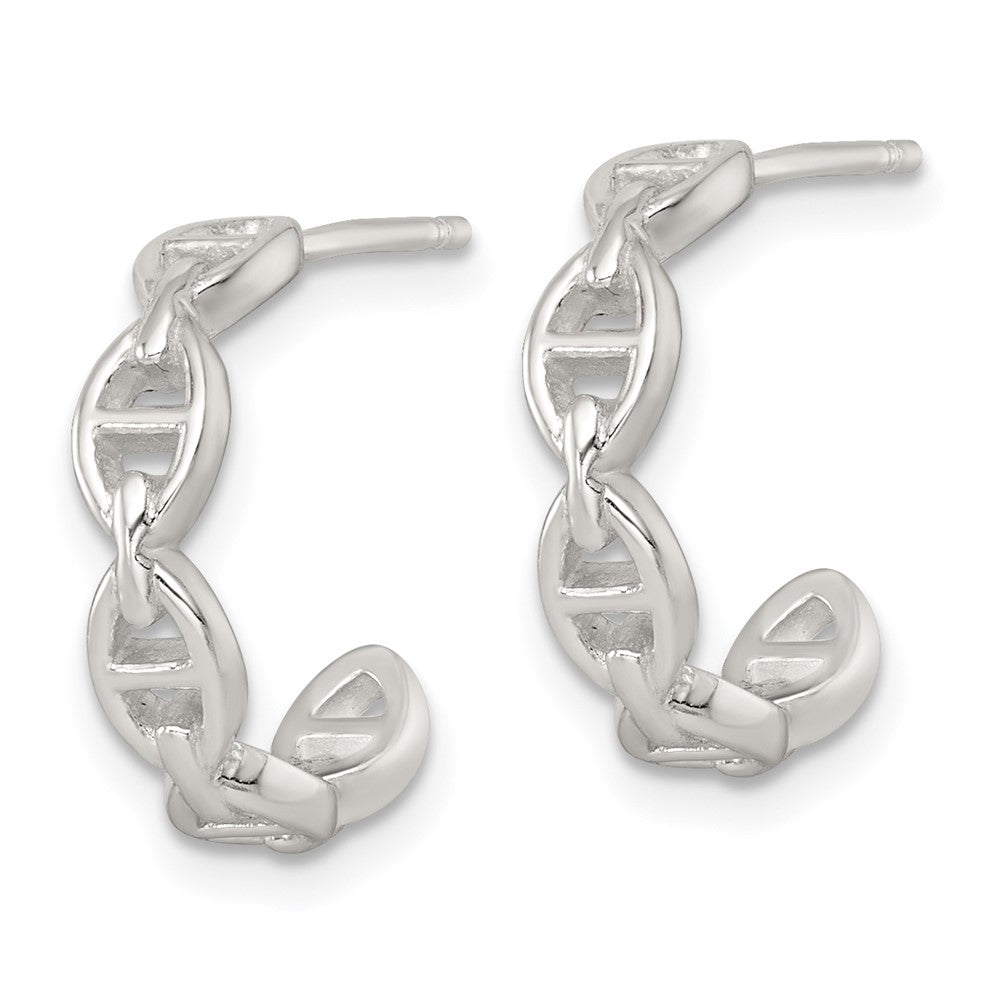 QE18001 Sterling Silver Polished Anchor Link C-Hoop Post Earrings
