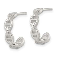 QE18001 Sterling Silver Polished Anchor Link C-Hoop Post Earrings