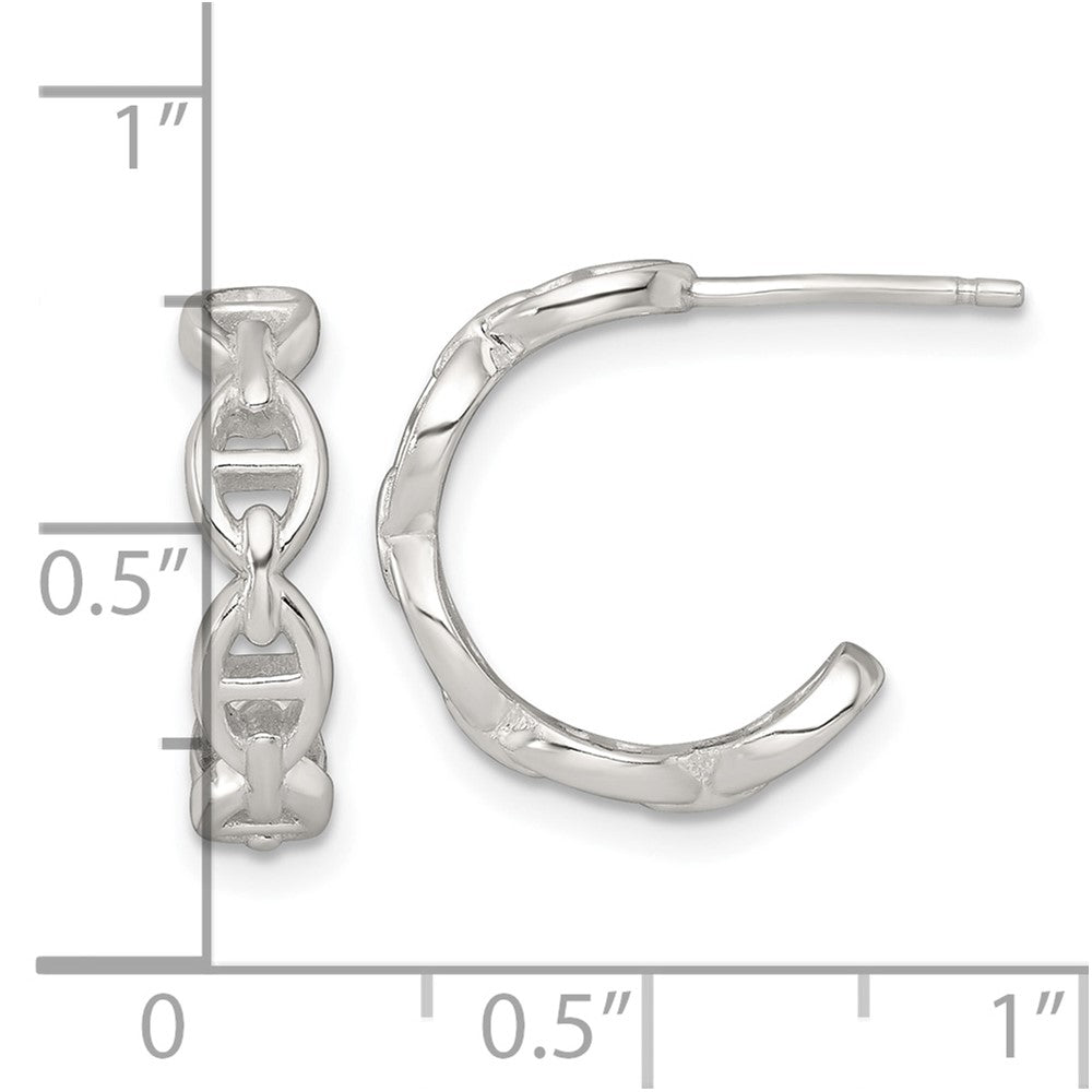 QE18001 Sterling Silver Polished Anchor Link C-Hoop Post Earrings