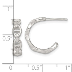 QE18001 Sterling Silver Polished Anchor Link C-Hoop Post Earrings