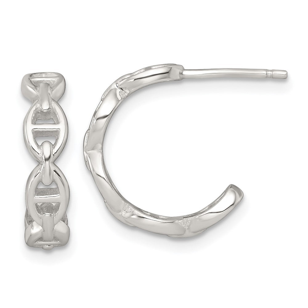 QE18001 Sterling Silver Polished Anchor Link C-Hoop Post Earrings