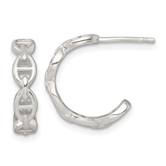 QE18001 Sterling Silver Polished Anchor Link C-Hoop Post Earrings