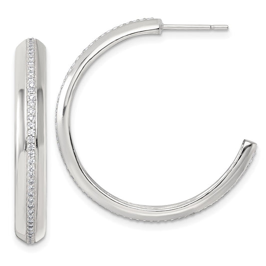 QE18002 Sterling Silver Polished 4.75mm CZ Post C-Hoop Earrings