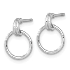 QE18003 Sterling Silver Rhodium-plated Polished Circle Post Dangle Earrings