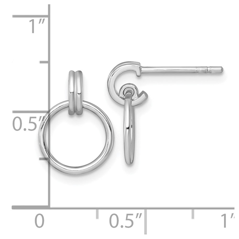 QE18003 Sterling Silver Rhodium-plated Polished Circle Post Dangle Earrings