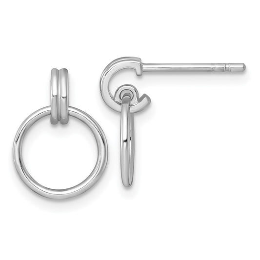 QE18003 Sterling Silver Rhodium-plated Polished Circle Post Dangle Earrings
