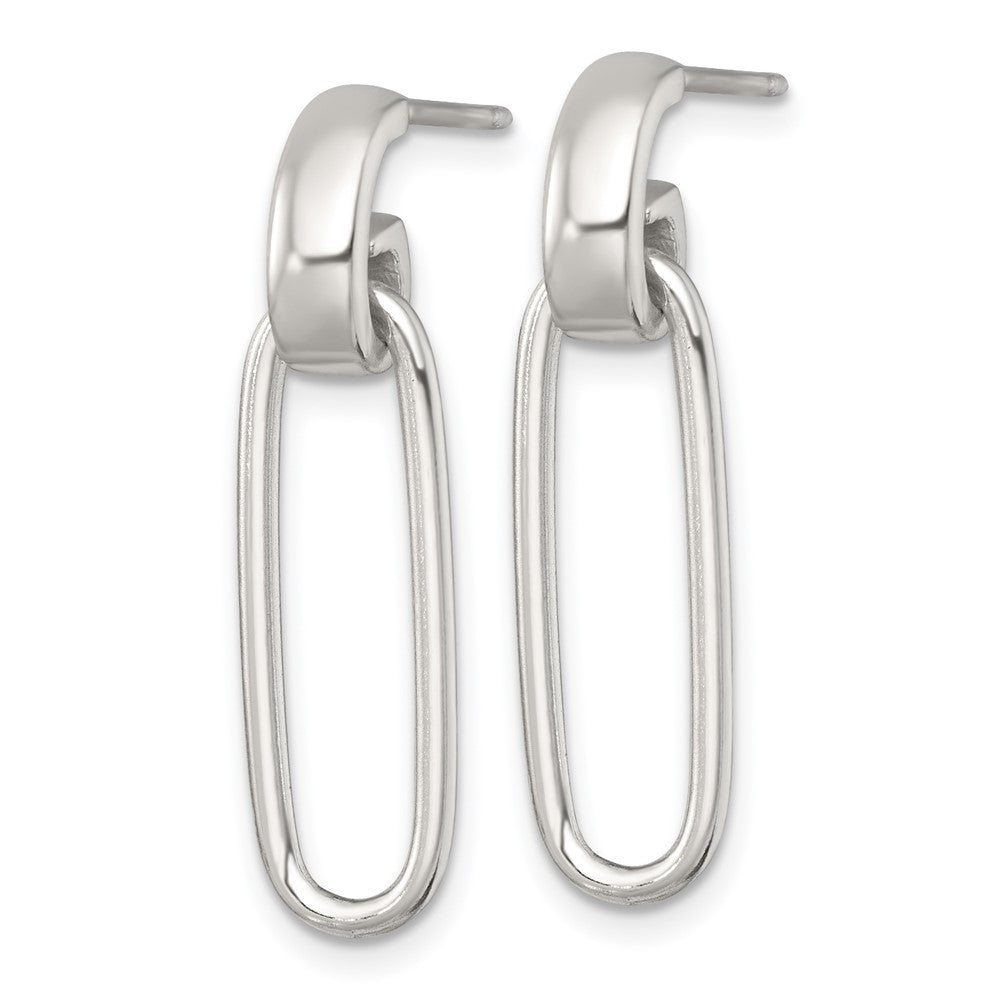 QE18004 Sterling Silver Polished Elongated Oval Dangle Post Earrings