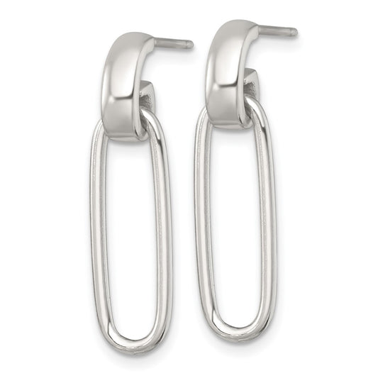 QE18004 Sterling Silver Polished Elongated Oval Dangle Post Earrings