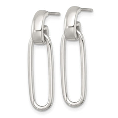 QE18004 Sterling Silver Polished Elongated Oval Dangle Post Earrings