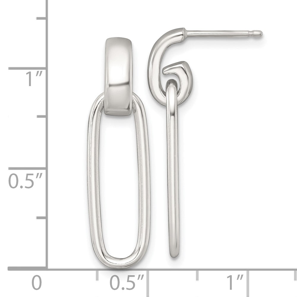 QE18004 Sterling Silver Polished Elongated Oval Dangle Post Earrings