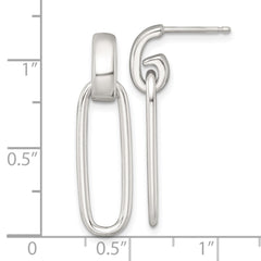QE18004 Sterling Silver Polished Elongated Oval Dangle Post Earrings
