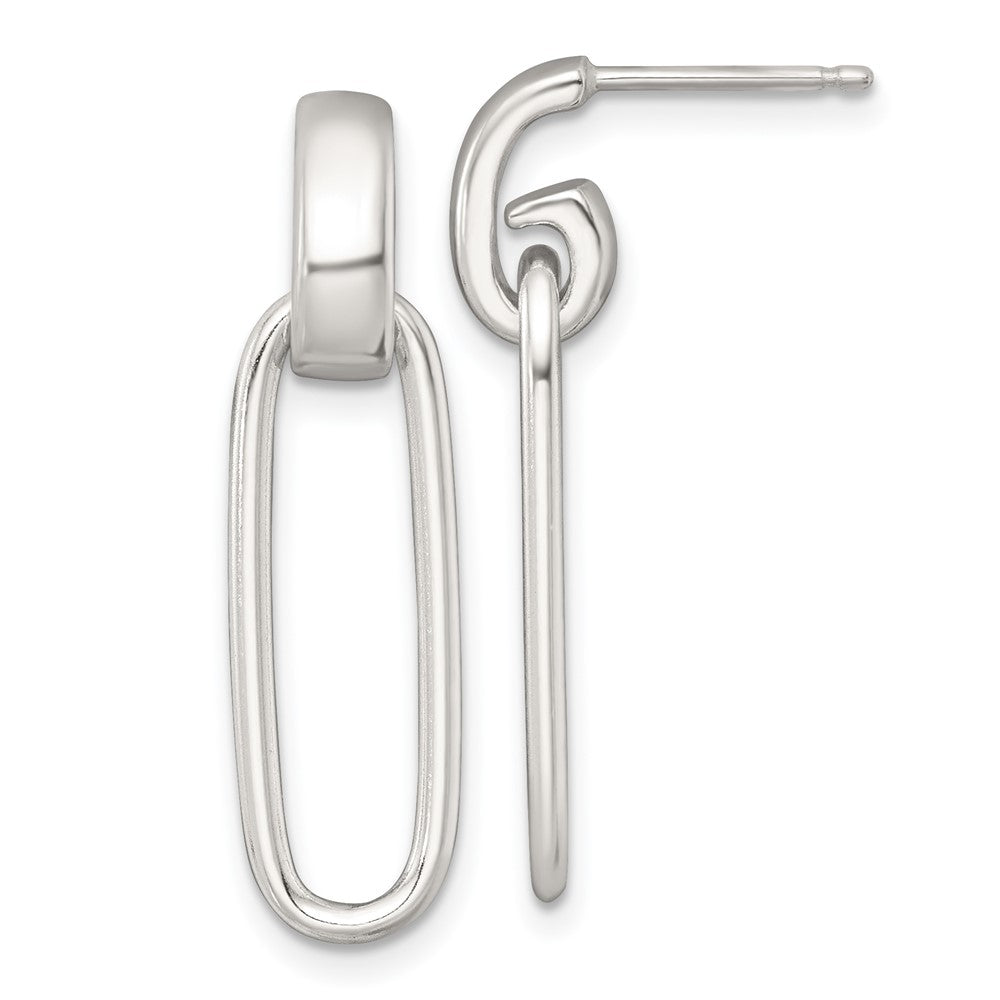 QE18004 Sterling Silver Polished Elongated Oval Dangle Post Earrings