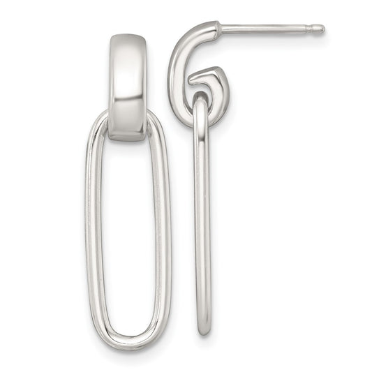 QE18004 Sterling Silver Polished Elongated Oval Dangle Post Earrings