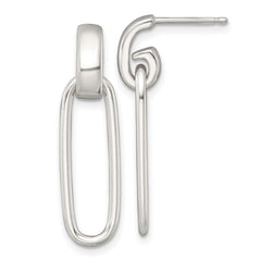 QE18004 Sterling Silver Polished Elongated Oval Dangle Post Earrings