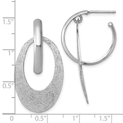 QE18011 Sterling Silver Rhodium-plated Polished and Brushed Oval Dangle C-Hoop Post Earrings