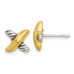 QE18012 Sterling Silver and Gold-tone Polished and Antiqued X Post Earrings