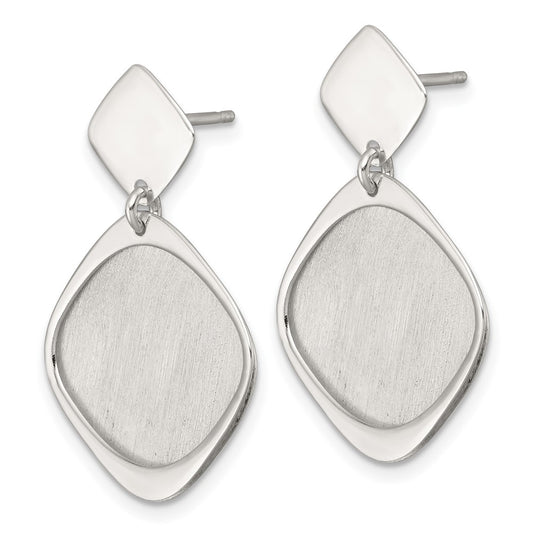 QE18016 Sterling Silver Polished and Brushed Square Dangle Post Earrings
