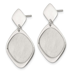 QE18016 Sterling Silver Polished and Brushed Square Dangle Post Earrings