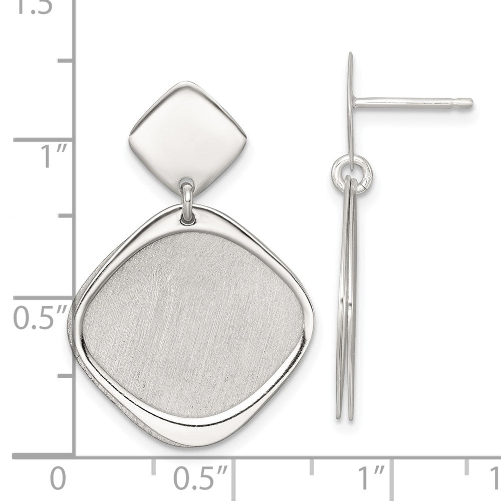 QE18016 Sterling Silver Polished and Brushed Square Dangle Post Earrings
