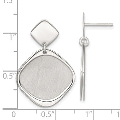 QE18016 Sterling Silver Polished and Brushed Square Dangle Post Earrings