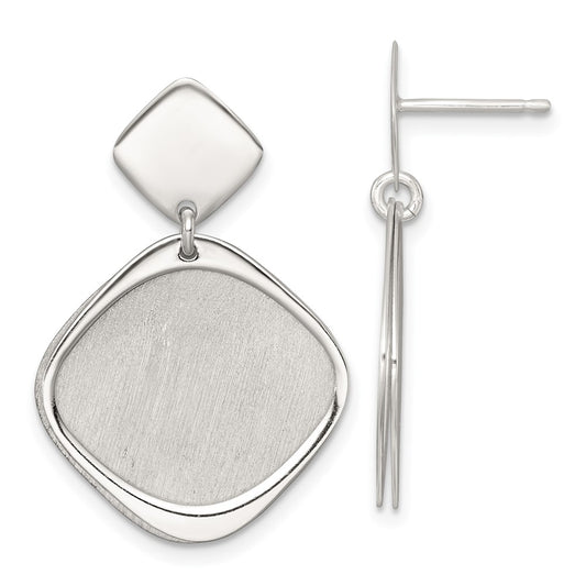 QE18016 Sterling Silver Polished and Brushed Square Dangle Post Earrings
