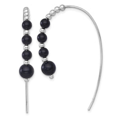 QE18017 Sterling Silver Rhodium-plated Polished Graduated Onyx Beaded Threader Earrings