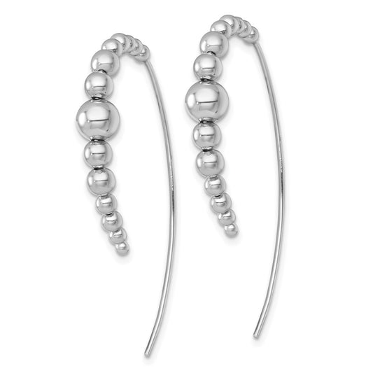 QE18018 Sterling Silver Rhodium-plated Polished Graduated Beads Threader Earrings