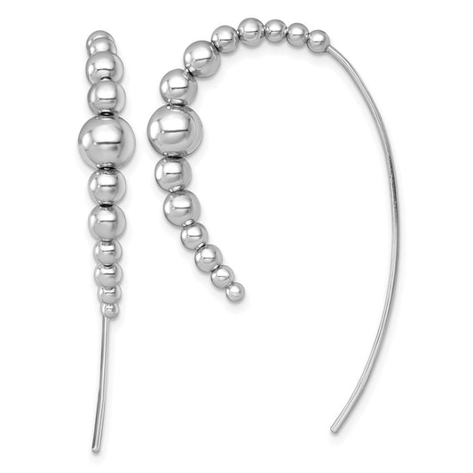 QE18018 Sterling Silver Rhodium-plated Polished Graduated Beads Threader Earrings
