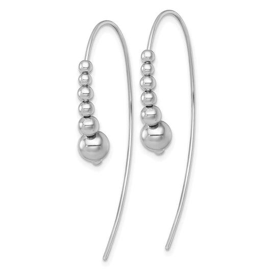 QE18019 Sterling Silver Rhodium-plated Polished Graduated Beads Threader Earrings