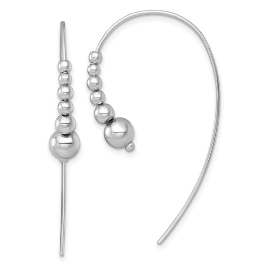 QE18019 Sterling Silver Rhodium-plated Polished Graduated Beads Threader Earrings