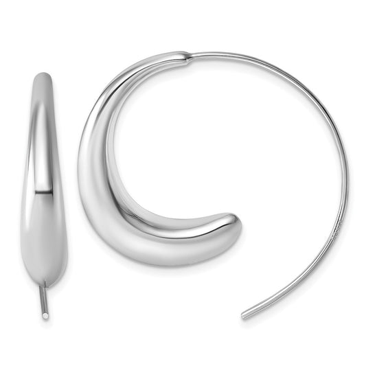 QE18020 Sterling Silver Rhodium-plated Polished Graduated Circle Threader Earrings