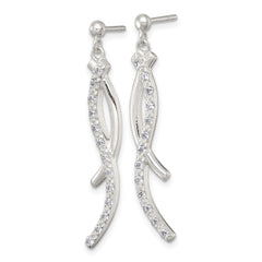 QE18022 Sterling Silver Polished Fancy CZ Swirl Post Dangle Earrings