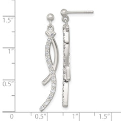 QE18022 Sterling Silver Polished Fancy CZ Swirl Post Dangle Earrings