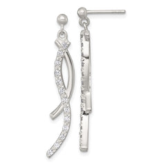 QE18022 Sterling Silver Polished Fancy CZ Swirl Post Dangle Earrings