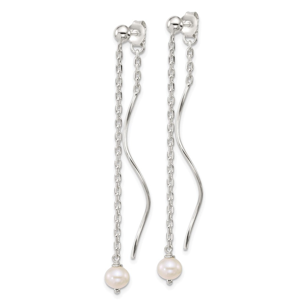 QE18023 Sterling Silver Polished Fancy Freshwater Cultured Pearl on Chain and Twist Dangle Post Earrings
