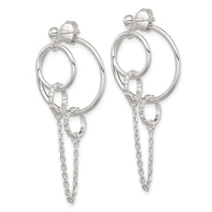 QE18024 Sterling Silver Polished and Textured Multi Circle and Chain Dangle Post Earrings