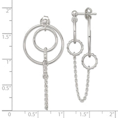QE18024 Sterling Silver Polished and Textured Multi Circle and Chain Dangle Post Earrings