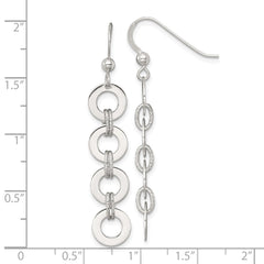QE18025 Sterling Silver Polished and Textured Four Circles Dangle Shepherd Hook Earrings
