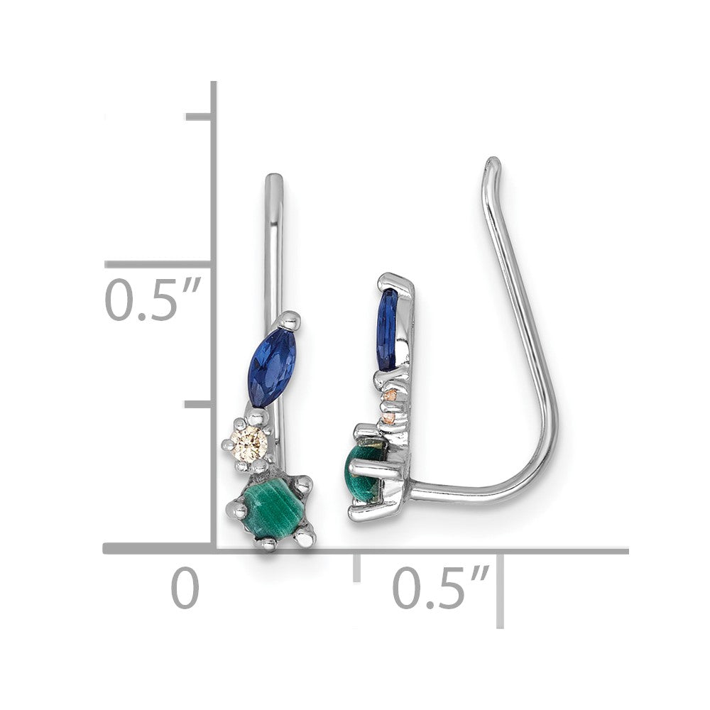 QE18027 Sterling Silver Rhodium-plated CZ Malachite and Nano Crystal Ear Climber Earrings