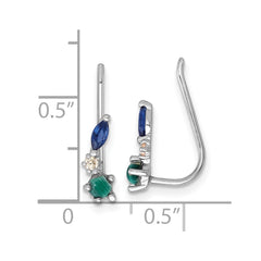 QE18027 Sterling Silver Rhodium-plated CZ Malachite and Nano Crystal Ear Climber Earrings