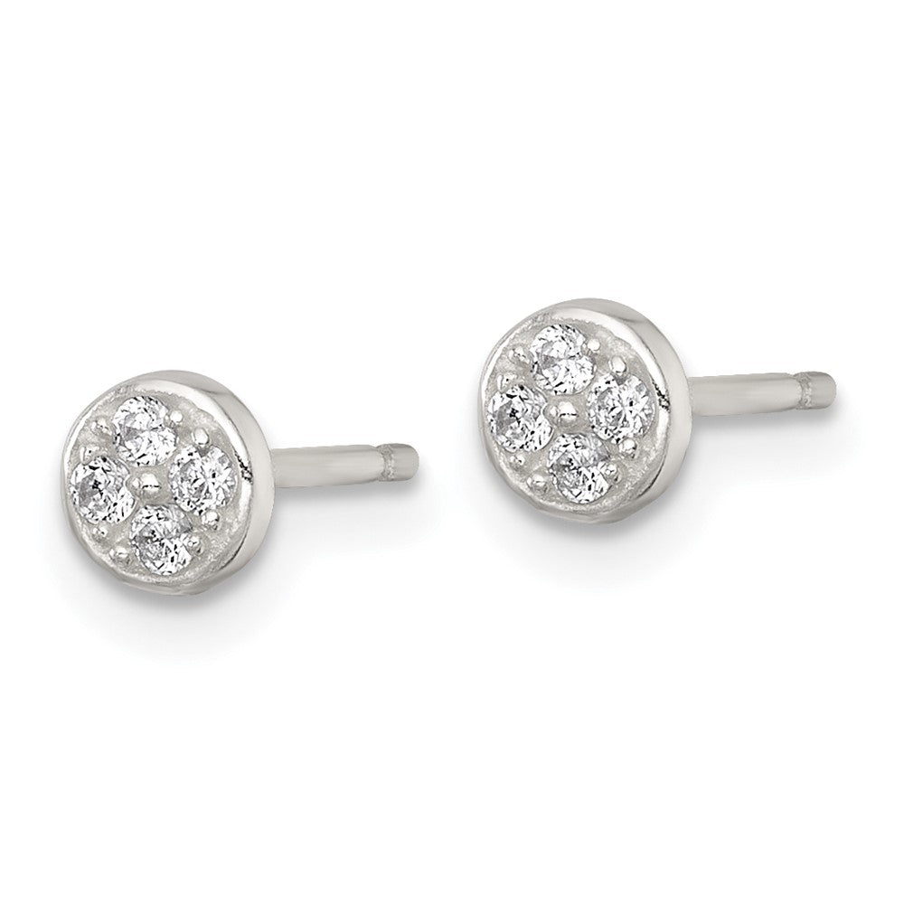 QE18042 Sterling Silver Polished White CZ Cluster 5.00mm Circle Post Earrings