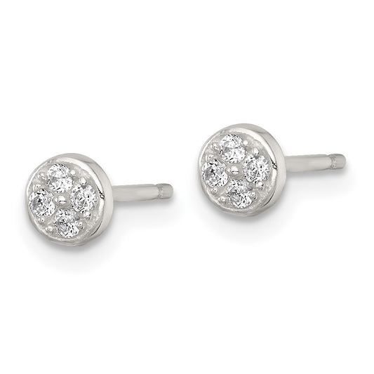 QE18042 Sterling Silver Polished White CZ Cluster 5.00mm Circle Post Earrings